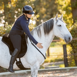 QHP Neck Rope LIBERTA - Læder Cordeo- Justerbar - Vist på hest med rytter